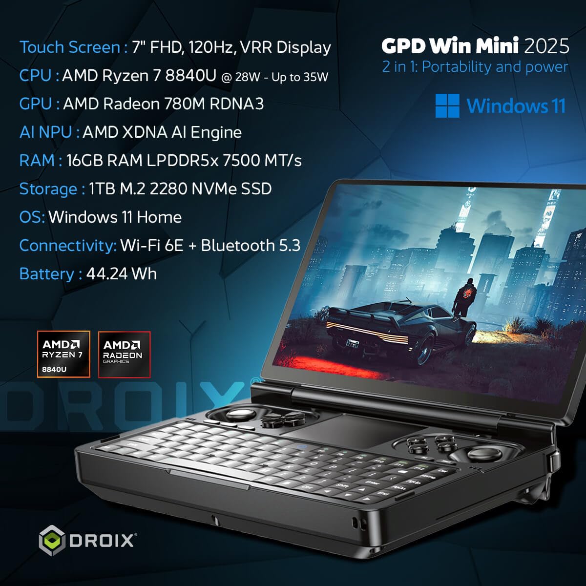 gpd-win-mini-2025-pc-portable-jeu-7-ryzen-7-8840u-16go-1to-120hz image 2